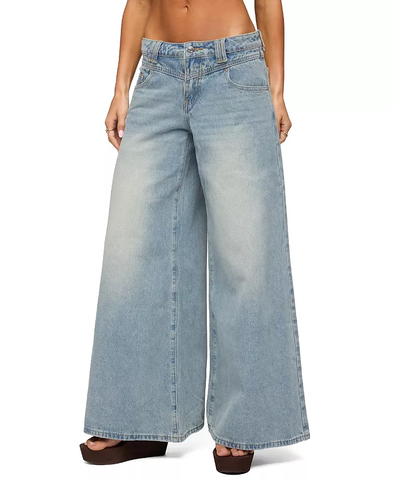 Edikted Stitched Low Rise Wide Leg Jeans
