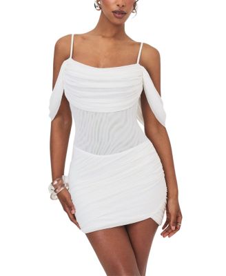  Umnia Mesh Off-Shoulder Drape Mini Dress