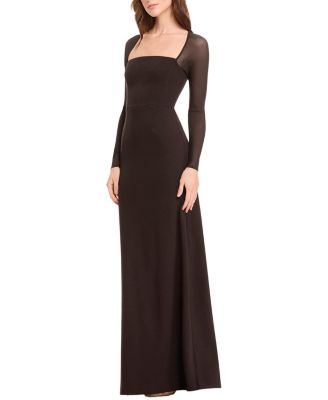 Maxwell Long-Sleeve A-Line Crepe Gown - thumbnail 5