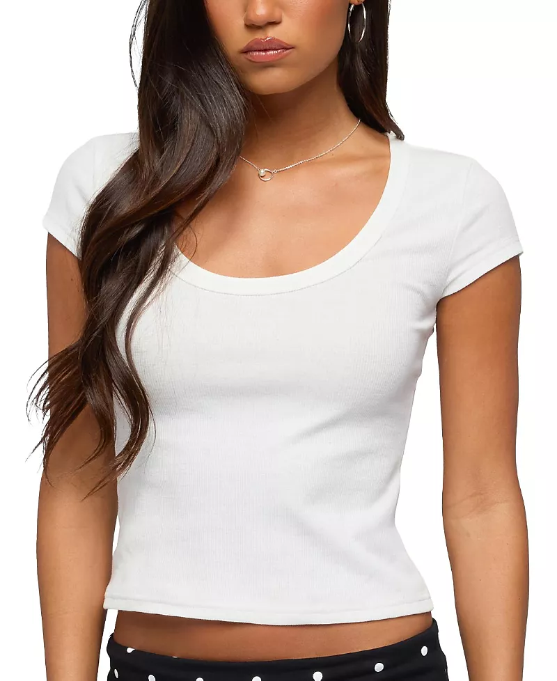 Edikted Pamela Ribbed Scoop Neck T Shirt