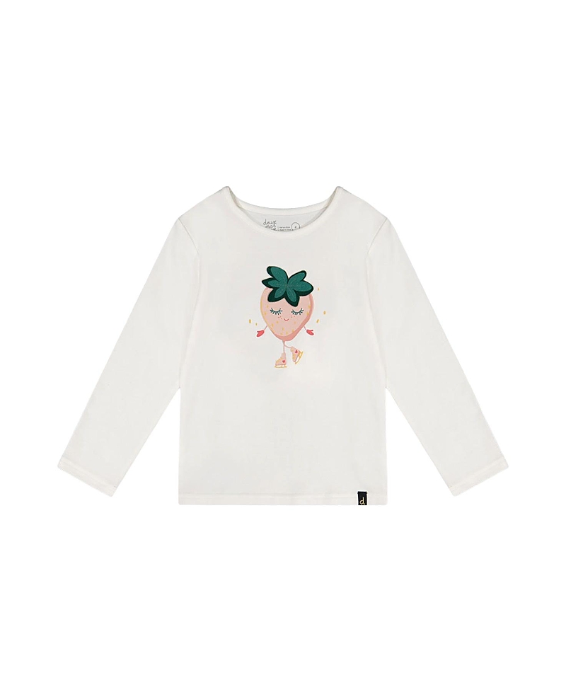 Deux par Deux Girls' Long Sleeve Organic Cotton Strawberry T-Shirt - Big Kid