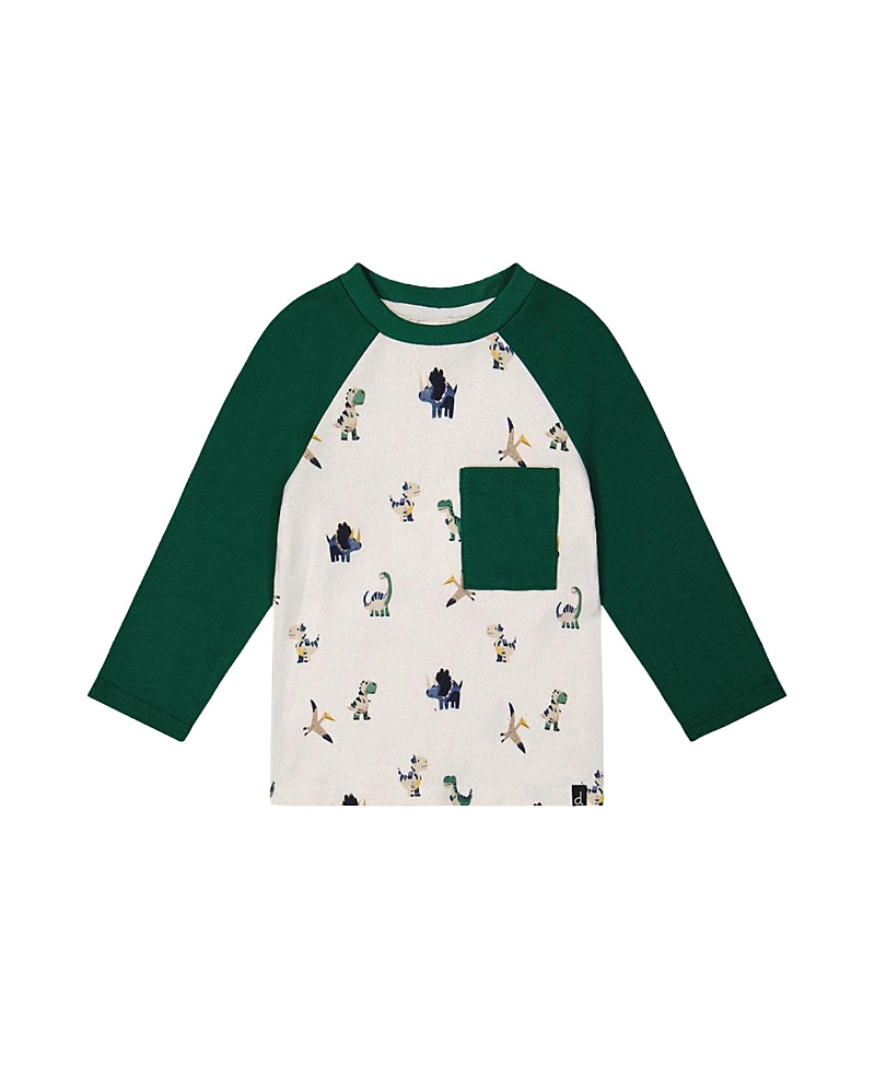 Deux par Deux Boys' Raglan Dino Allover Crew Neck Long Sleeve T-Shirt - Little Kid, Big Kid