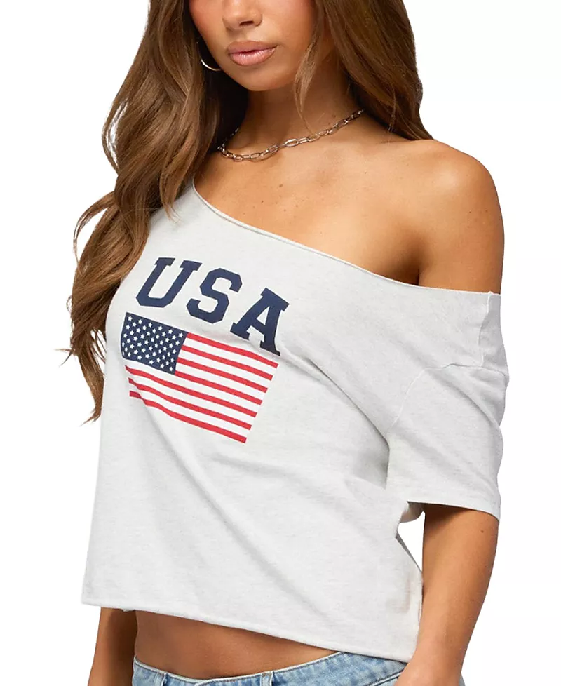 Edikted Usa Babe Off Shoulder T Shirt