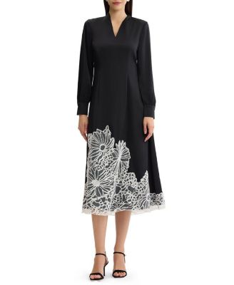 Fit & Flare Lace Crepe de Chine Maxi Dress
