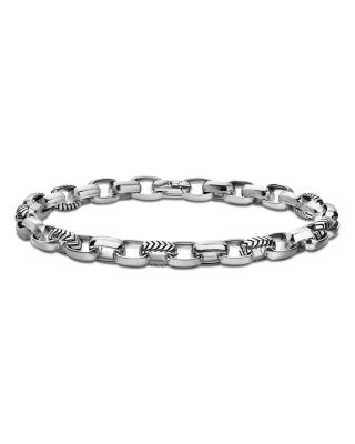 Men's Chevron Oval Link Bracelet in Sterling Silver, 7mm