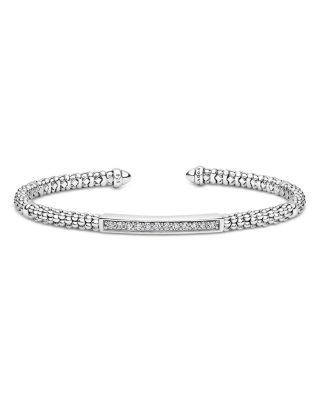 Lagos Sterling Silver Caviar Spark Diamond Cuff Bracelet, 0.22 tcw