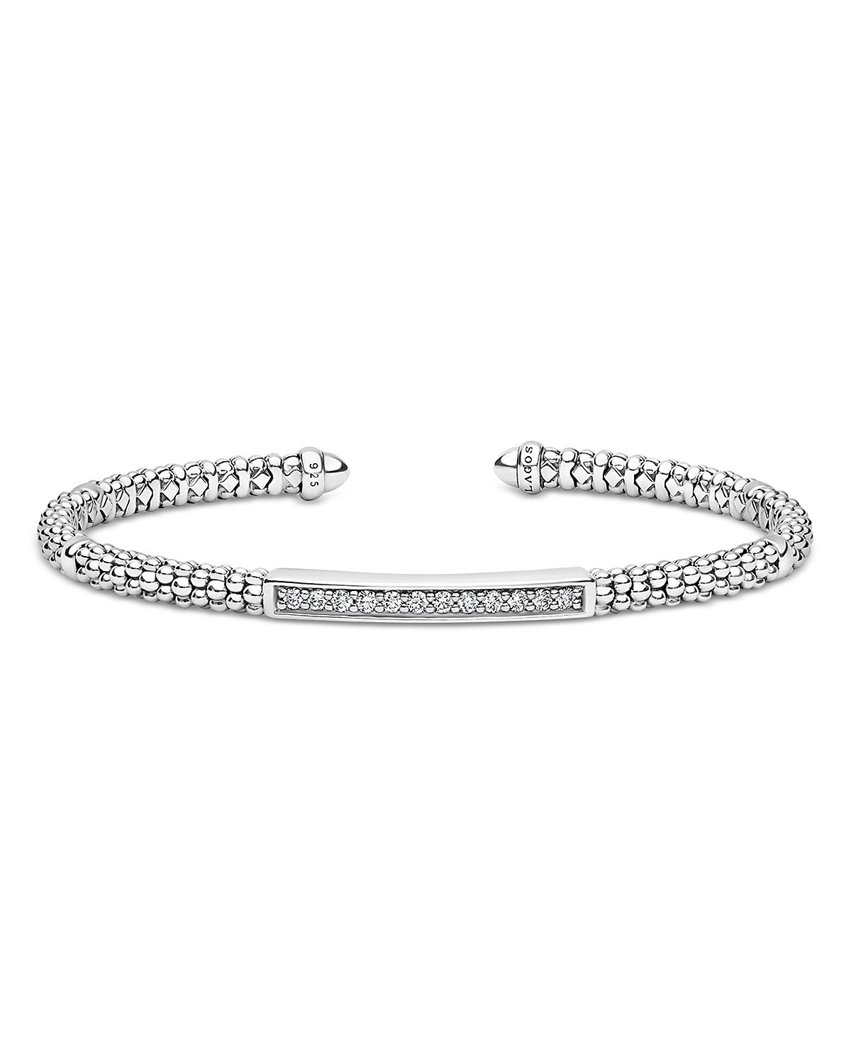 Lagos Sterling Silver Caviar Spark Diamond Cuff Bracelet, 0.22 tcw