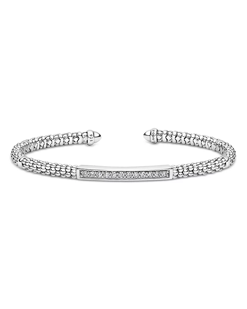 Lagos Sterling Silver Caviar Spark Diamond Cuff Bracelet