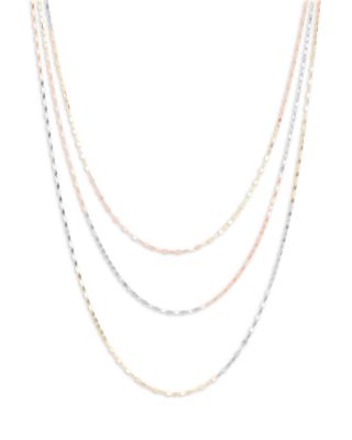 14K Yellow, White, & Rose Gold Triple Strand Sienna Layered Necklace, 16"