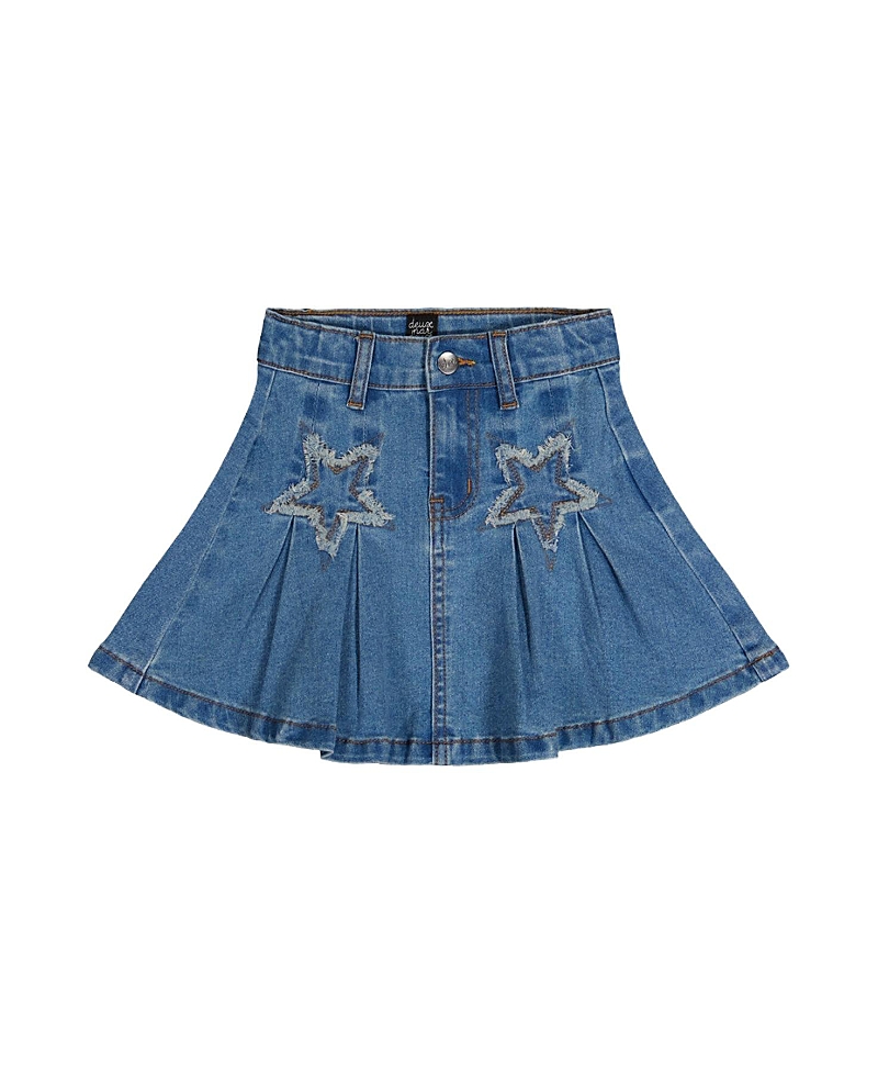 Deux par Deux Girls' Pleated Denim Elastic Waistband Star Applique Skirt - Little Kid