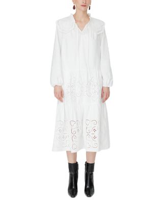 Jovonna London Cotton Eyelet V Neck Midi Dress
