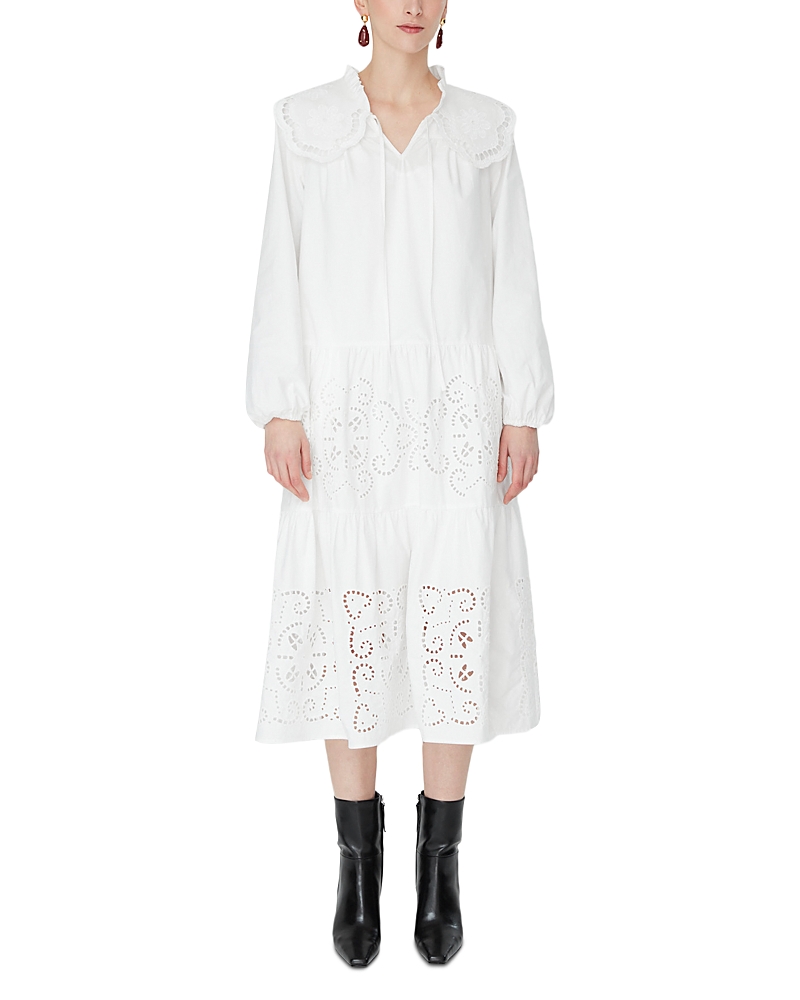 Jovonna London Cotton Eyelet V Neck Midi Dress