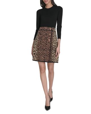 Mixed Print Sweater Knit A Line Dress