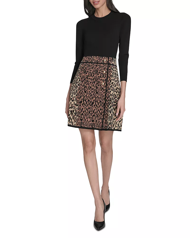 Eliza J Mixed Print Sweater Knit A Line Dress