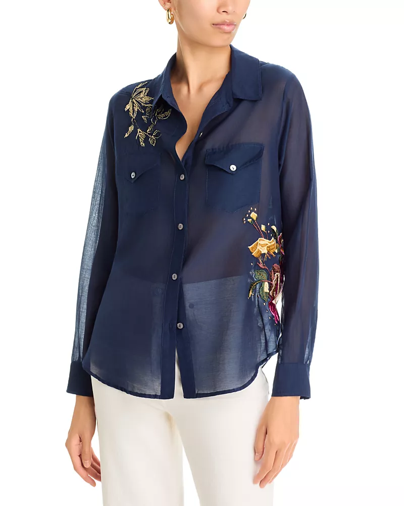 Johnny Was Westward Cotton & Silk Button Up Shirt