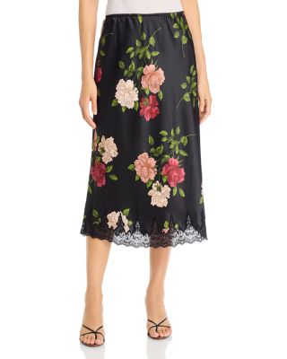 Eloriya Bias Cut Lace Trim Midi Skirt