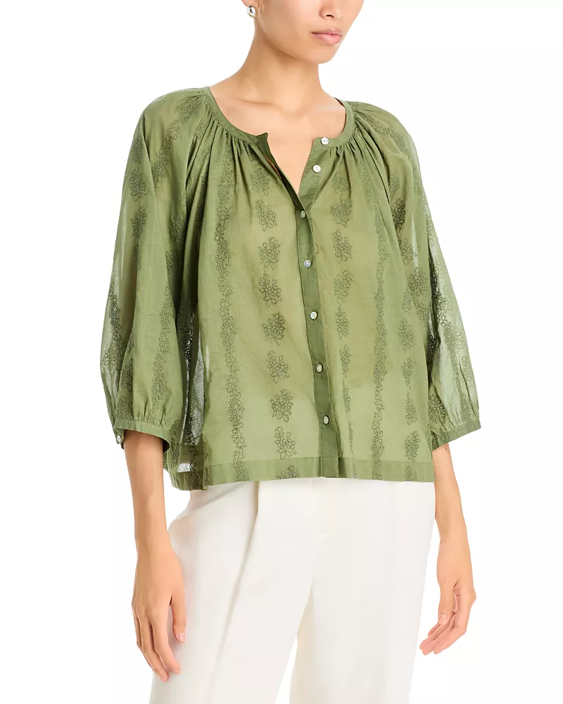 Johnny Was Lottiee Cotton Puffed Sleeve Blouse