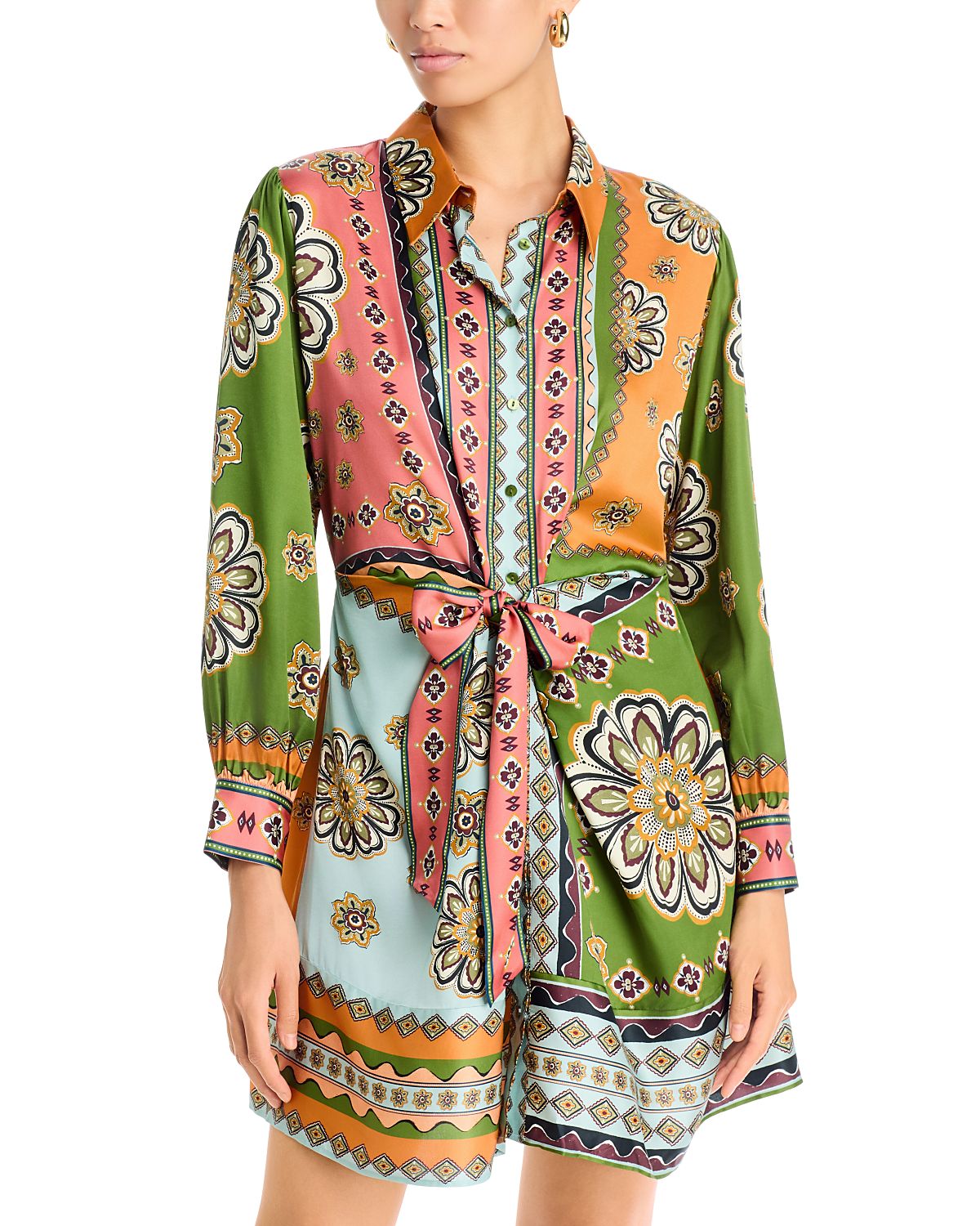 Johnny Was Maxima Tie Waist Mini Shirtdress