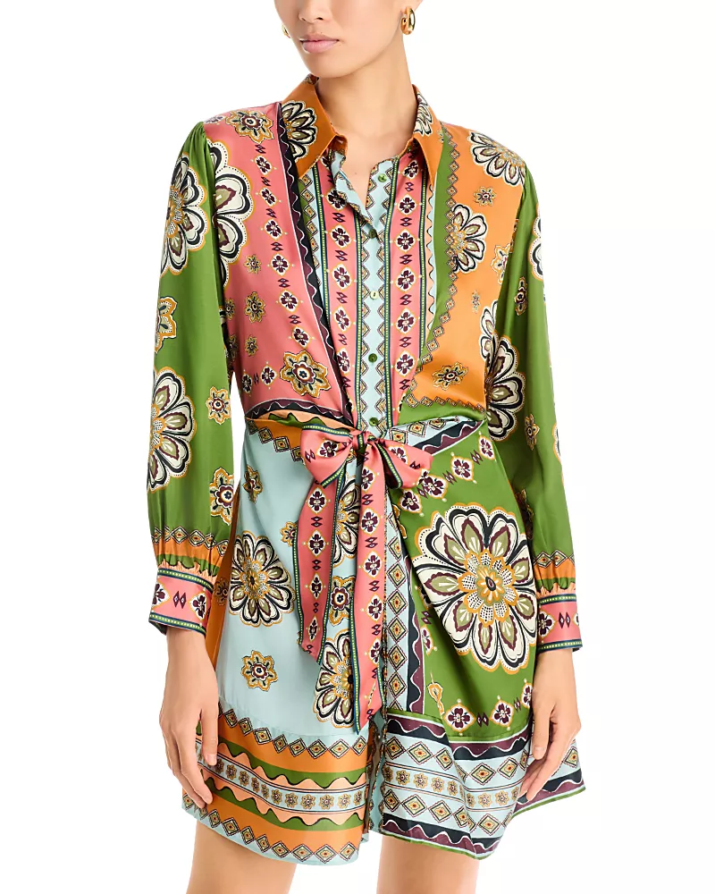 Johnny Was Maxima Tie Waist Mini Shirtdress