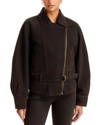 '80s Denim Belted Bomber Jacket in Over A Cup - thumbnail 3
