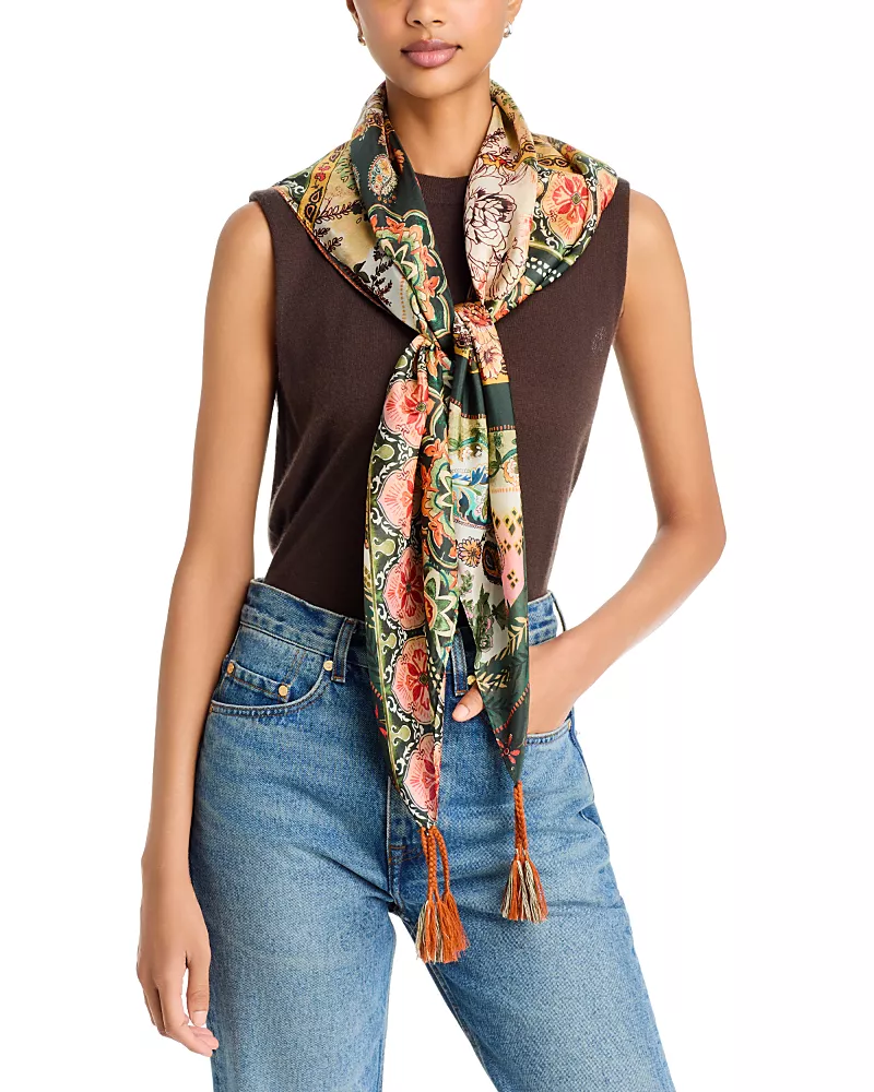Johnny Was Solana Silk Tasseled Paisley Scarf
