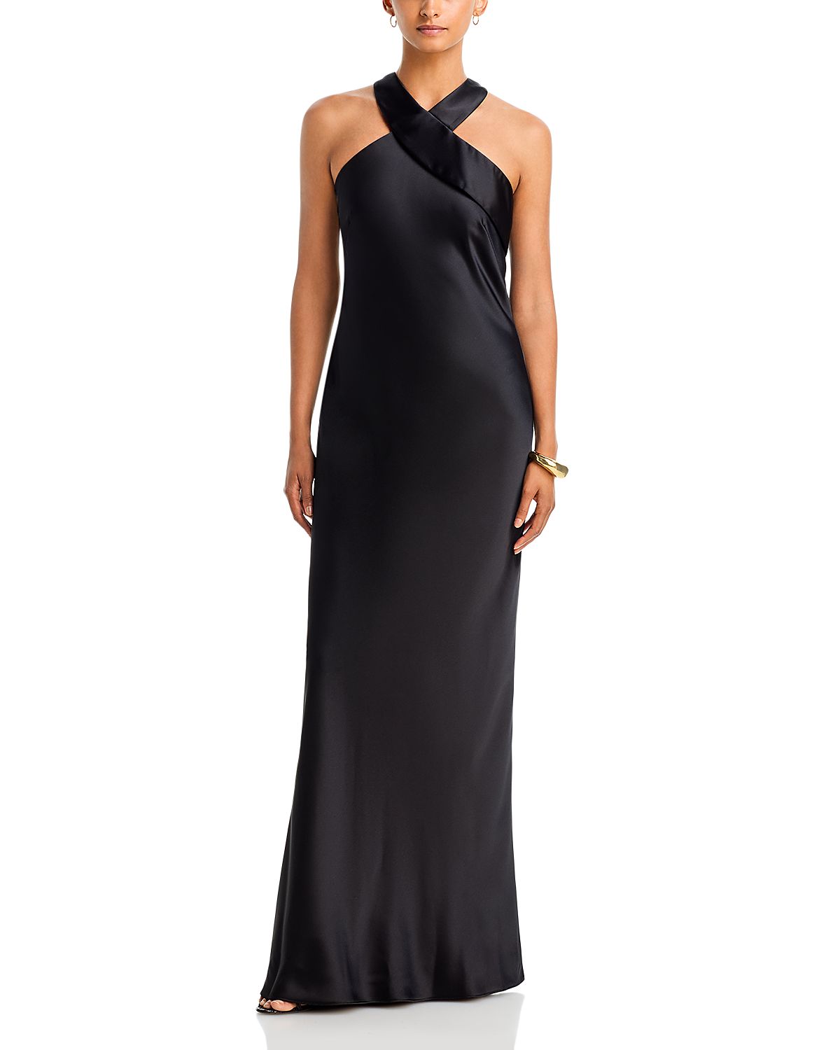 Aqua Sleeveless Satin Gown - Exclusive