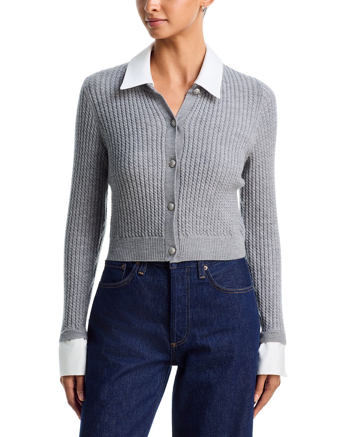 Alice and Olivia Dollie Collared Cashmere & Nylon Cardigan Sweater