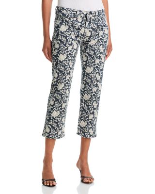 Boy Cropped Straight Jeans in Dark Blue Floral