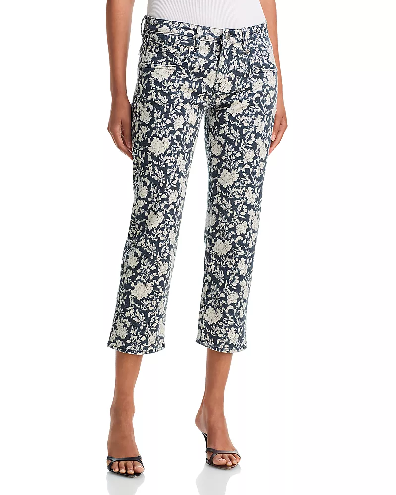 R13 Boy Cropped Straight Jeans in Dark Blue Floral