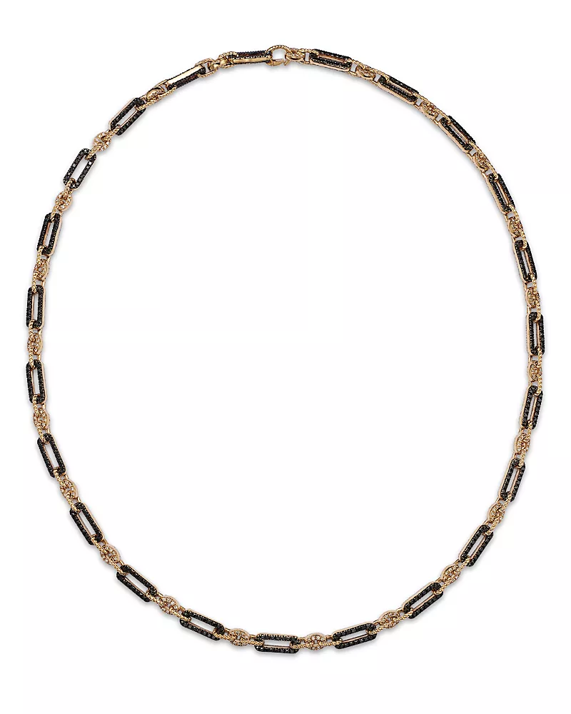 Bloomingdale's Fine Collection Black & White Diamond Paperclip Necklace in 14K Yellow Gold, 5.0 tcw