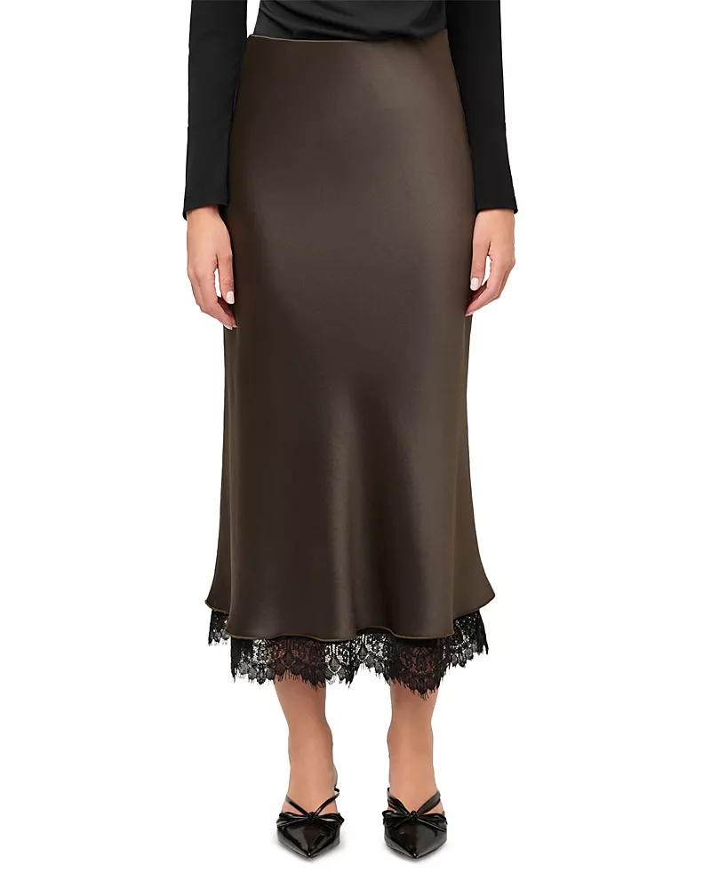 Fifteen Twenty Mia Lace Trim Bias Midi Skirt