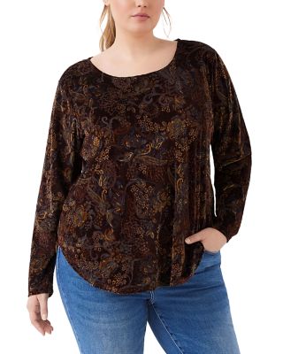Plus Size Long Sleeve Velvet Burnout Top