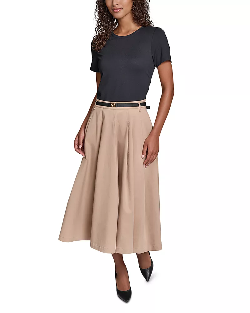 Karl Lagerfeld Paris Belted Mixed Media Midi Dress
