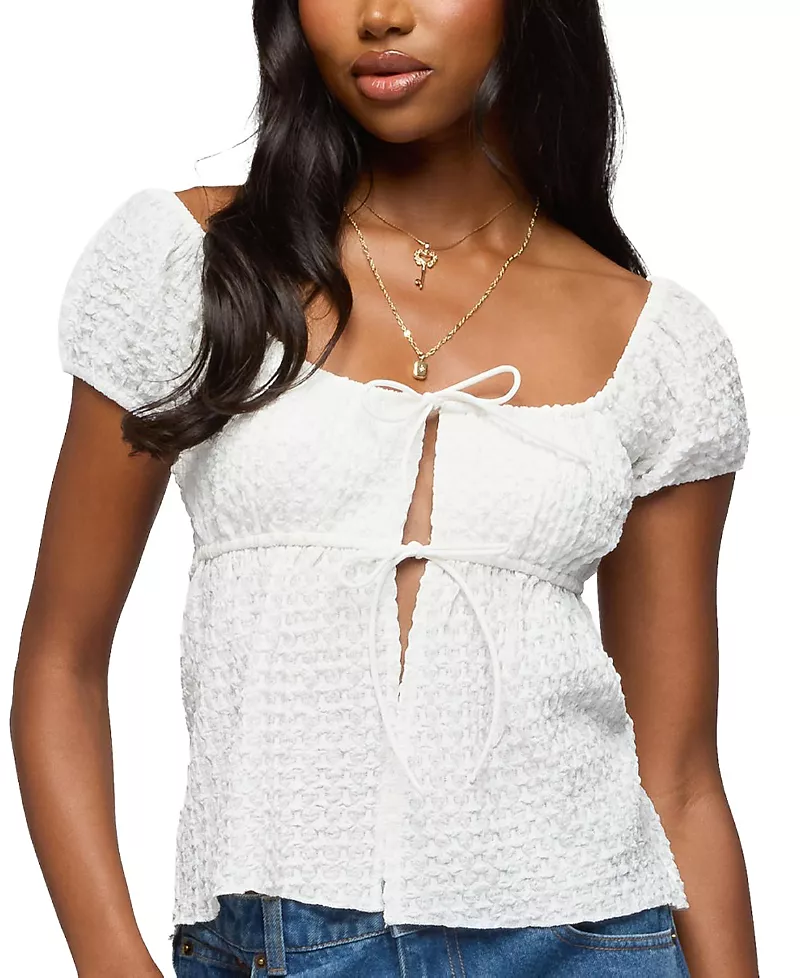 Edikted Dorothey Textured Tie Front Top
