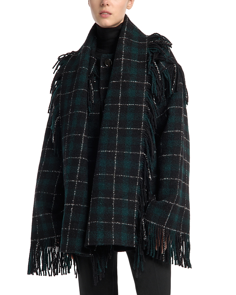 Toteme Wool Blend Fringe Trim Scarf Collar Jacket