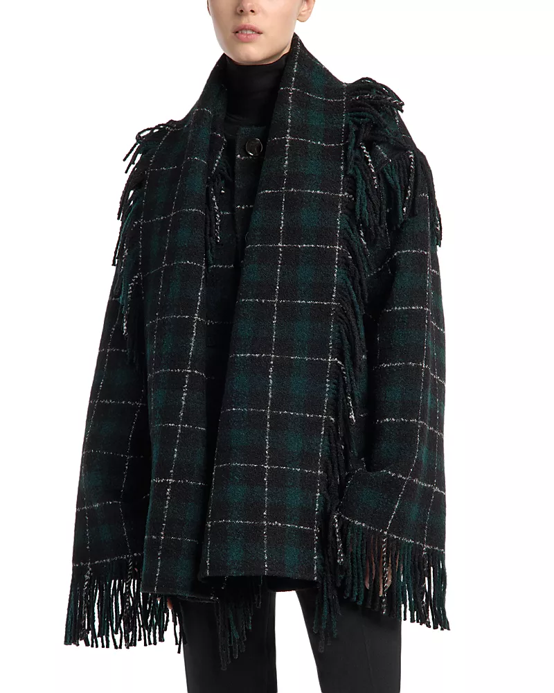 Toteme Wool Blend Fringe Trim Scarf Collar Jacket