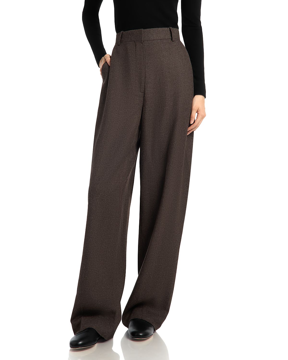 Toteme High Rise Wide Leg Press Pleat Pants