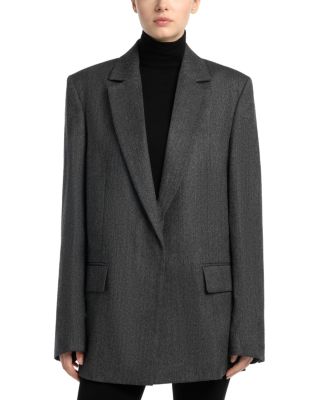 Totême Herringbone Wool Blazer In Dark Grey