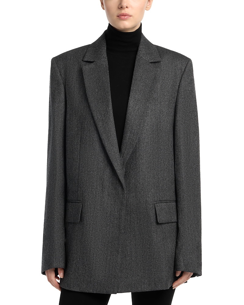 Totême Herringbone Wool Blazer In Dark Grey