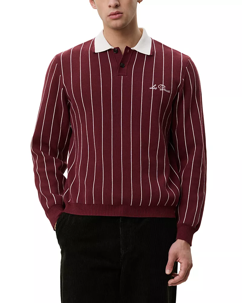 Les Deux Signature Knit Cotton Stripe Polo Shirt