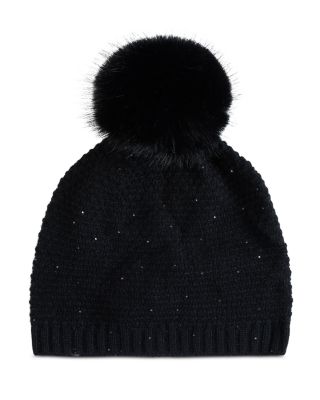 Lurex Wave & Pom Pom Knit Hat