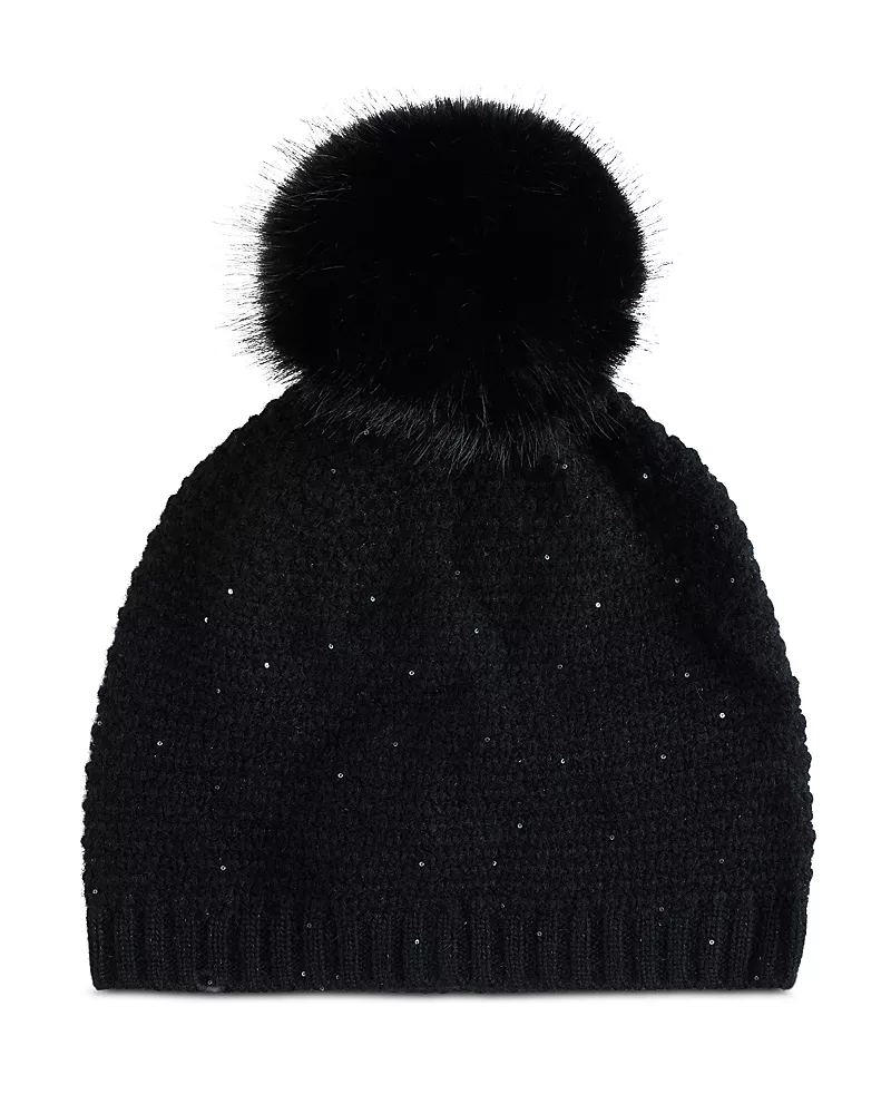 Sofia Cashmere Lurex Wave & Pom Pom Knit Hat
