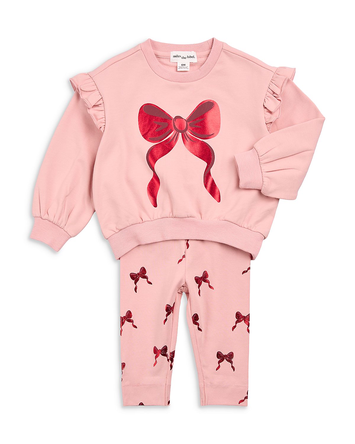 Miles The Label Girls' Foil Holiday Bow Sweatshirt & Bow Print Leggings Set - Baby