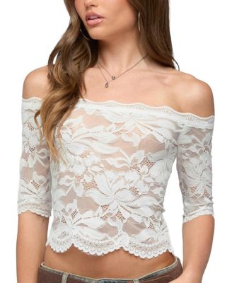 Edikted Dyna Off Shoulder Sheer Lace Top