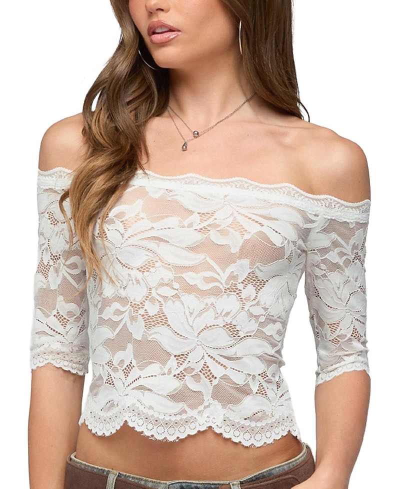 Edikted Dyna Off Shoulder Sheer Lace Top