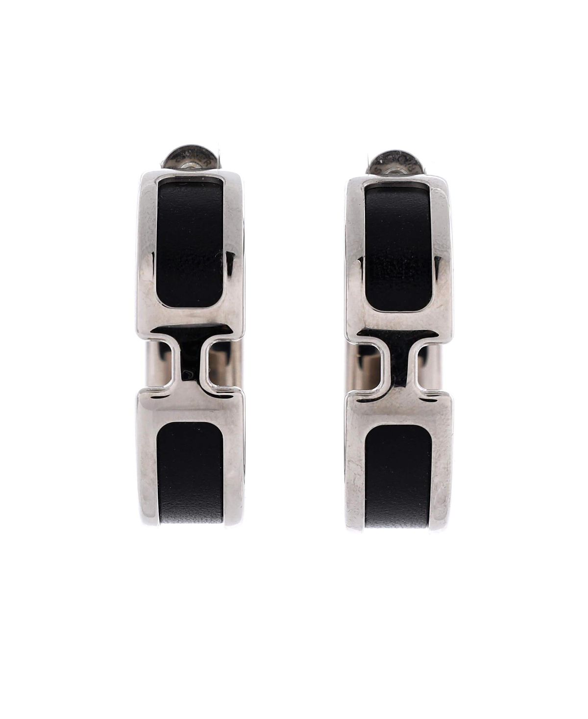Pre-Owned HERMES Olympe Hoop Earrings Metal and Leather