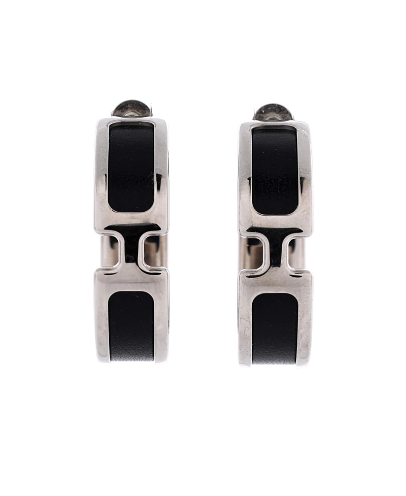 Pre-Owned HERMES Olympe Hoop Earrings Metal and Leather
