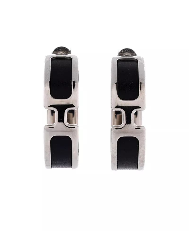 Pre-Owned HERMES Olympe Hoop Earrings Metal and Leather