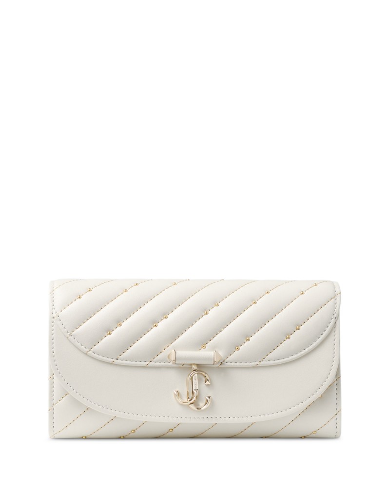 Jimmy Choo Avenue Curve Quilted Leather Chain Wallet in Latte/Shiny Gold