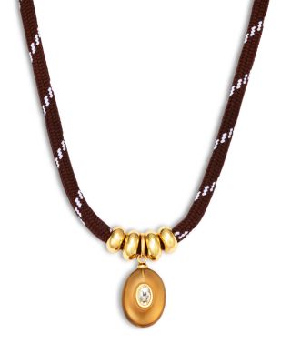 Aqua Crystal & Stone Cord Pendant Necklace, 16-18 - Exclusive In Gold
